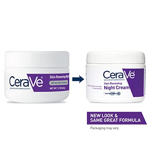 CeraVe Pores and skin Renewing Night time Cream | Face Moisturizer with Niacinamide, Peptide Complicated, and Hyaluronic Acid | 1.7 oz, Packaging Might Range