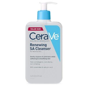 CeraVe Salicylic Acid Renewing Cleanser with Hyaluronic Acid, Niacinamide, and Ceramides – Mild BHA Exfoliating Face Wash for Smoother, Softer Pores and skin, Non-Comedogenic &