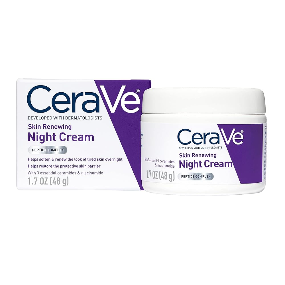 CeraVe Pores and skin Renewing Night time Cream | Face Moisturizer with Niacinamide, Peptide Complicated, and Hyaluronic Acid | 1.7 oz, Packaging Might Range